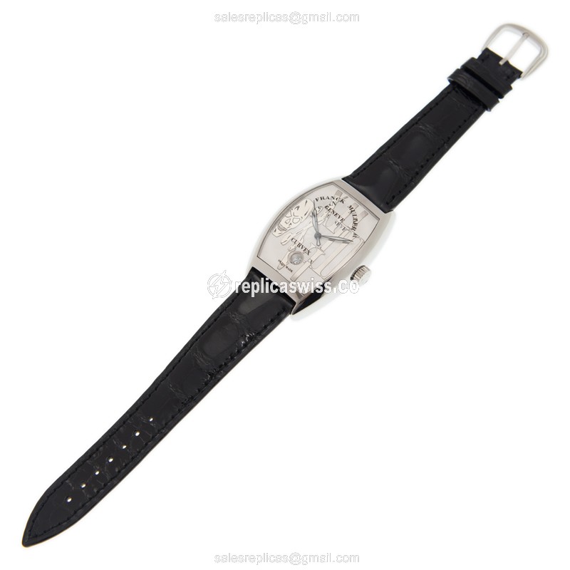 Franck Muller 7880 SC DT GOTH REL AC CINTREE CURVEX Auto Stainless Steel - White Dial, Black Alligator Buckle - View 2
