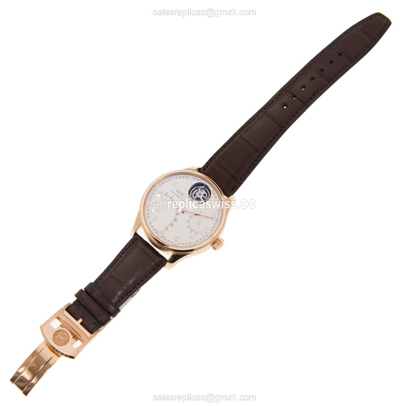 IWC Portuguese Replica - Automatic - 18kt Rose Gold - Silver Dial - Brown Alligator Strap - View 2