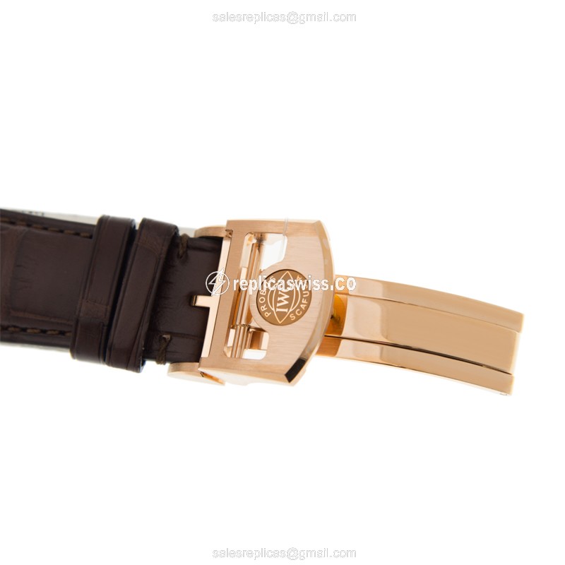 IWC Portuguese Replica - Automatic - 18kt Rose Gold - Silver Dial - Brown Alligator Strap - View 3