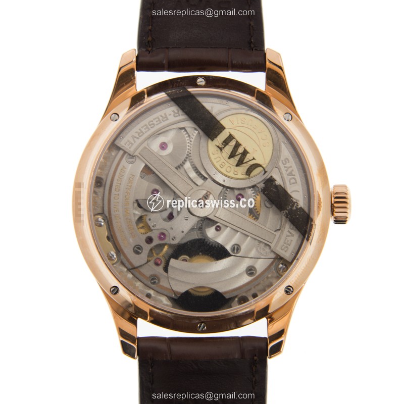 IWC Portuguese Replica - Automatic - 18kt Rose Gold - Silver Dial - Brown Alligator Strap - View 4