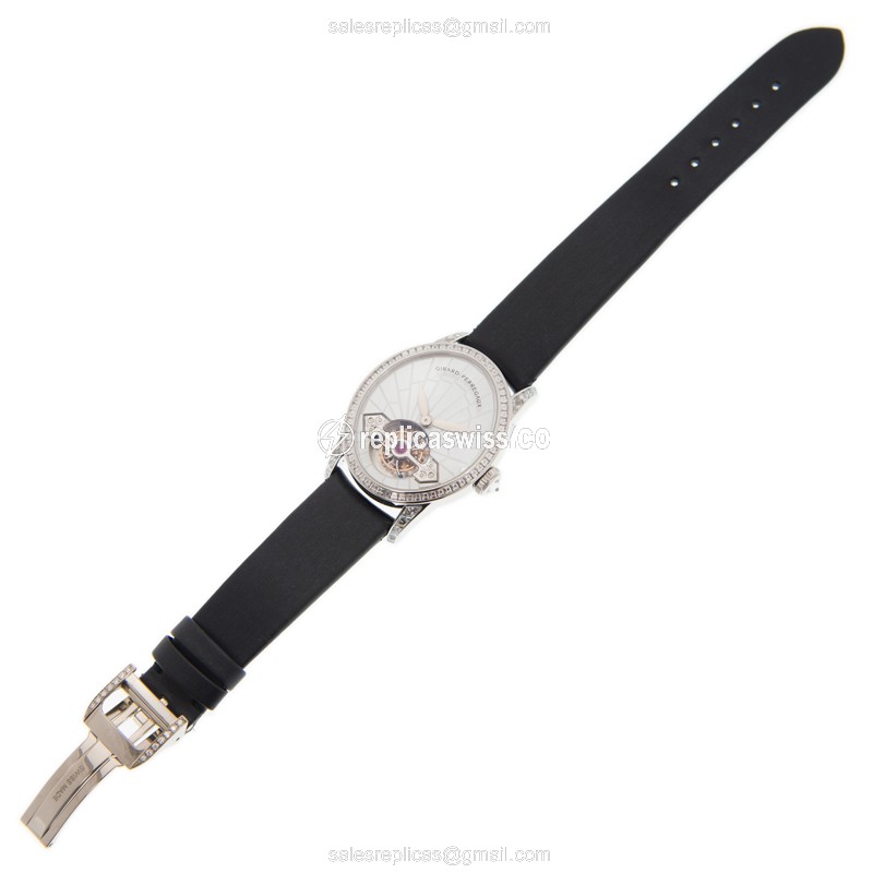 Girard Perregaux 99490B53E791-JK6A Replica - Manual Wind - 18kt White Gold - Diamond - White Dial - Black Leather Strap - View 2