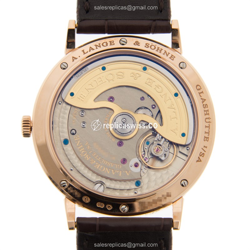 A Lange & Sohne SAXONIA Replica - Automatic - 18kt Rose Gold - Diamonds - White Dial - Brown Alligator Strap - View 3