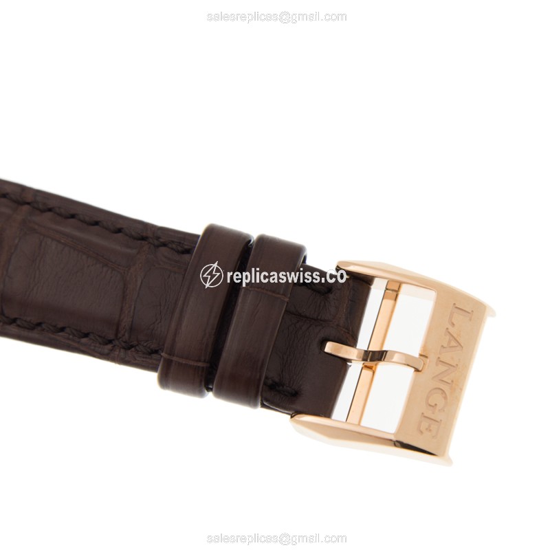 A Lange & Sohne SAXONIA Replica - Automatic - 18kt Rose Gold - Diamonds - White Dial - Brown Alligator Strap - View 4