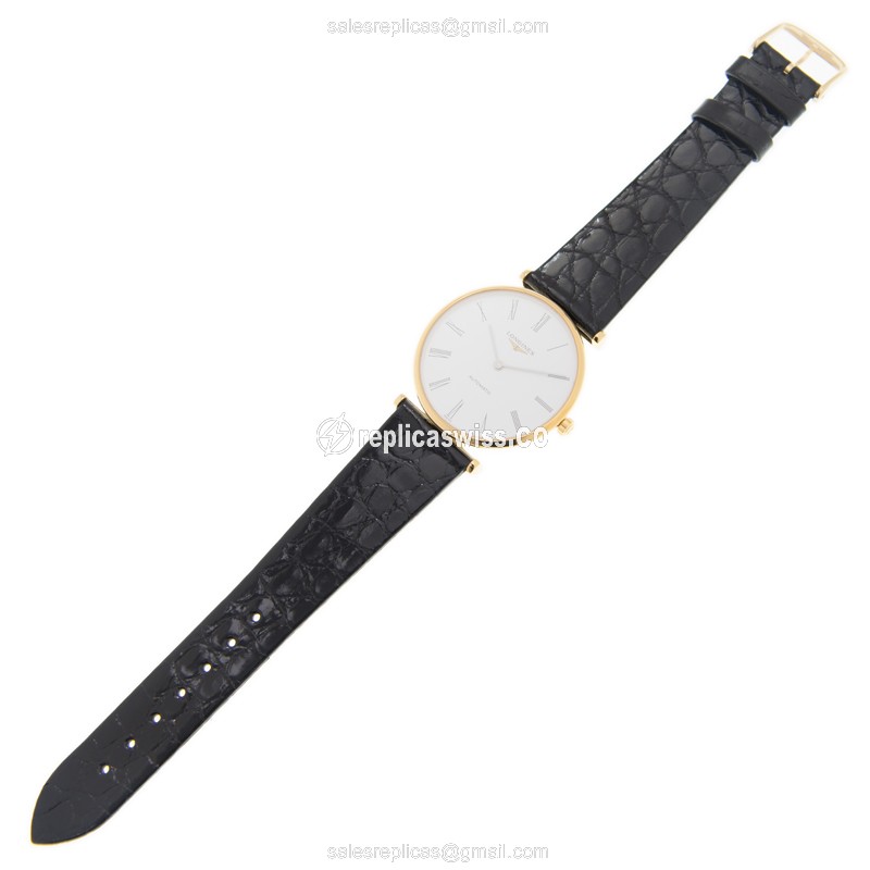 Longines LA GRANDE Replica - Automatic - Stainless Steel - White Dial, Alligator Strap - View 2