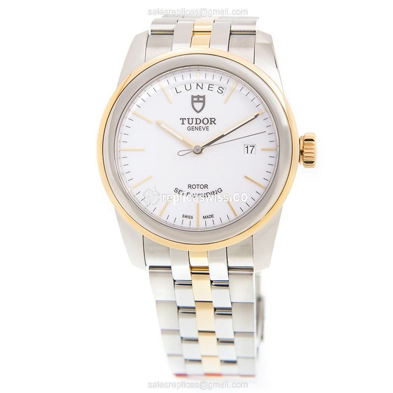 Tudor Glamour Date Replica - Automatic - Gold & Steel Case - White Dial - Gold Steel Strap - View 2