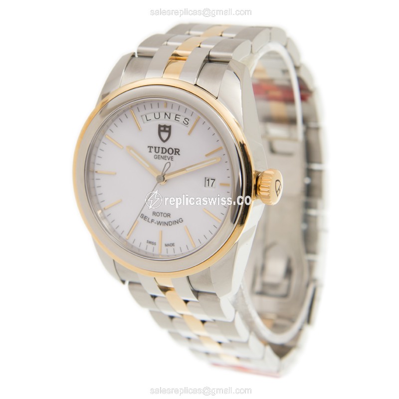 Tudor Glamour Date Replica - Automatic - Gold & Steel Case - White Dial - Gold Steel Strap - View 3