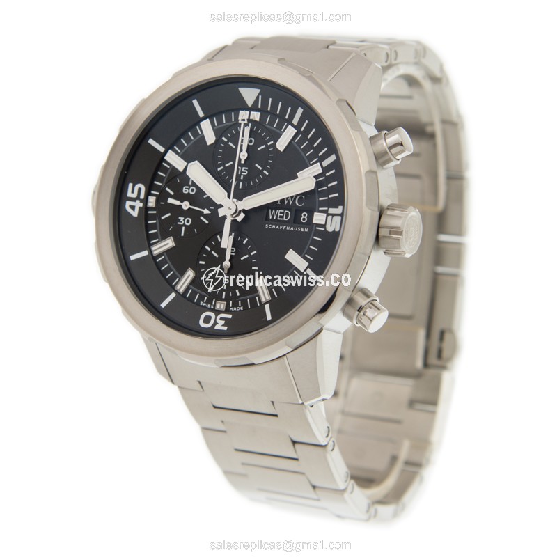 IWC Aquatimer Replica - Automatic - Black Dial - Steel Case - Silver Band - View 3
