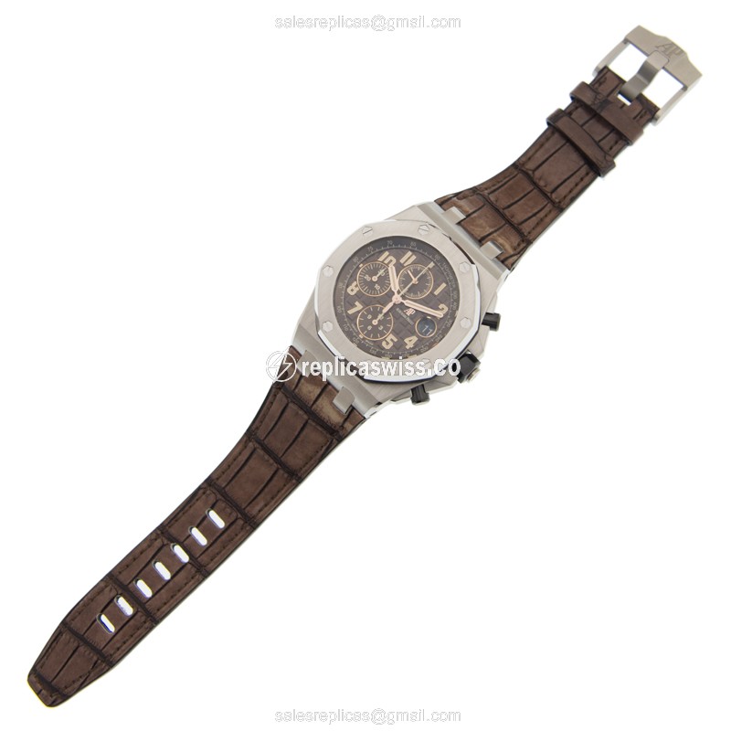 Audemars Piguet Royal Oak Offshore Replica - Automatic - Stainless Steel - Brown Dial - Brown Alligator Strap - View 2