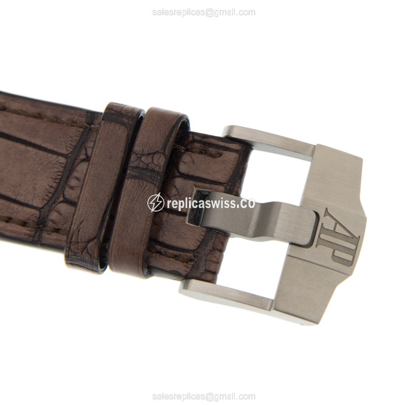 Audemars Piguet Royal Oak Offshore Replica - Automatic - Stainless Steel - Brown Dial - Brown Alligator Strap - View 4