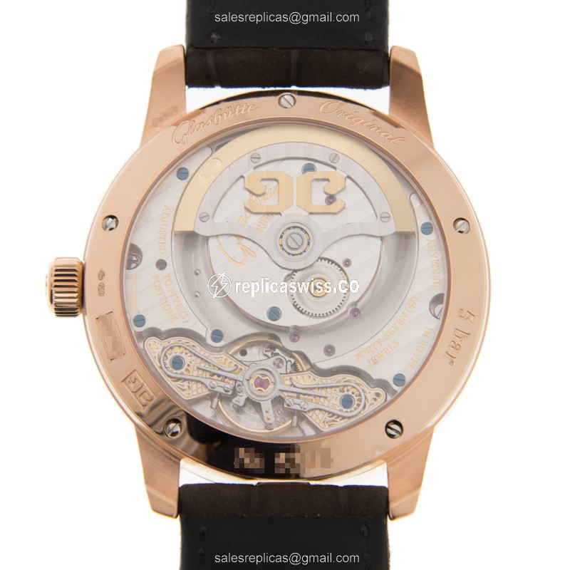 Glashutte 1-90-02-45-35-04 PANO Replica - Automatic 18kt Rose Gold Case - Silver Dial - Brown Alligator Strap - View 3