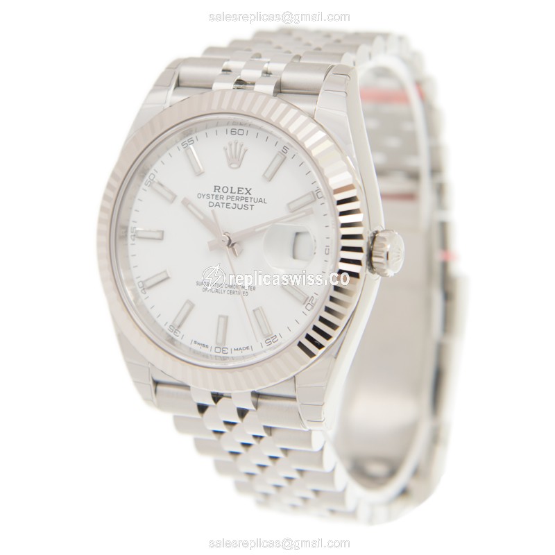 Rolex Datejust Replica - Automatic - 18kt White Gold/Steel Case - White Dial, Steel Clasp - View 3