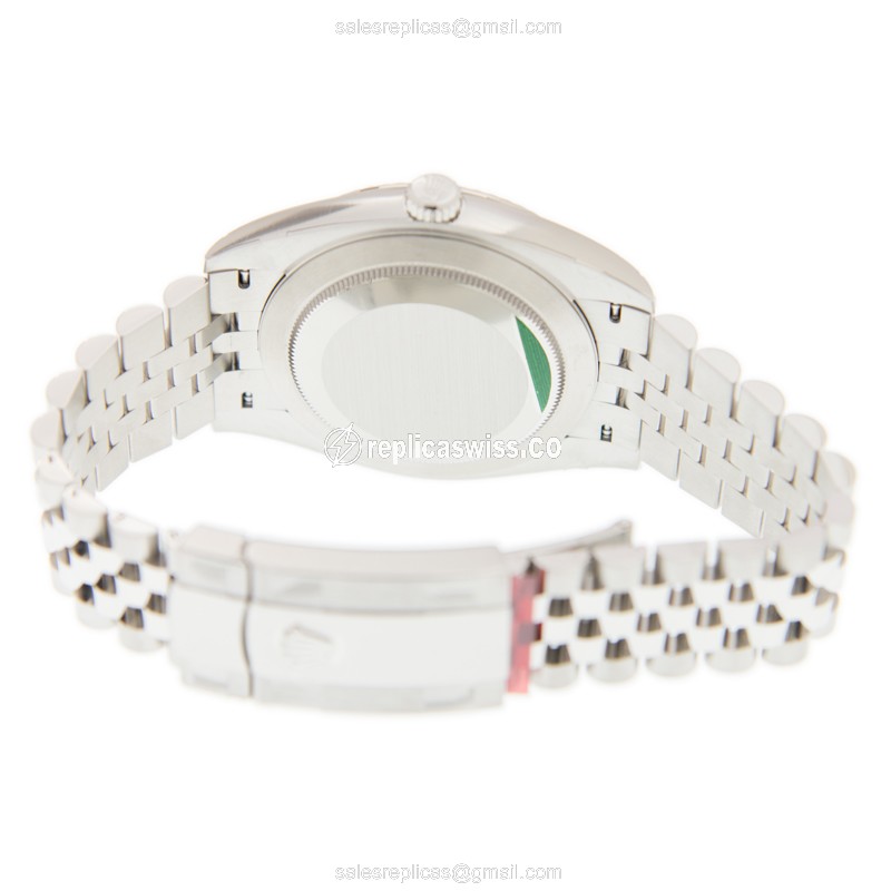 Rolex DATEJUST Replica - Automatic - 18kt White Gold & Steel - Black Dial on Silver Steel Strap - View 4