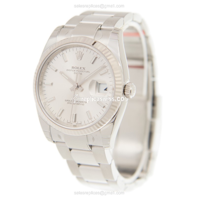 Rolex Datejust Replica - Automatic - 18kt White Gold - Steel Case, Silver Dial - View 3