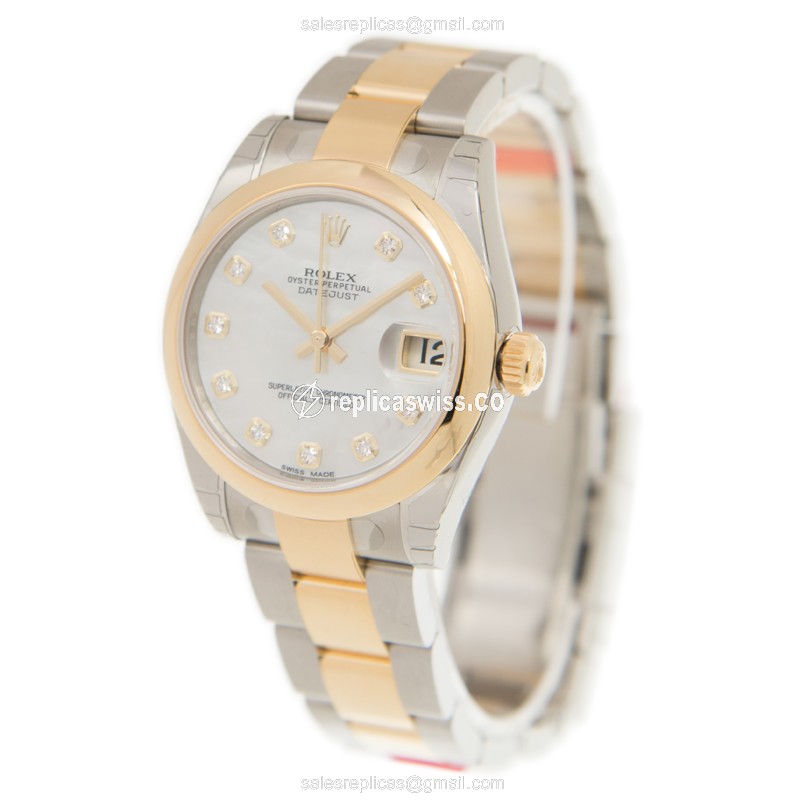 Rolex Datejust Replica - Automatic - White Dial - Gold Clasp - Gold Strap - View 3