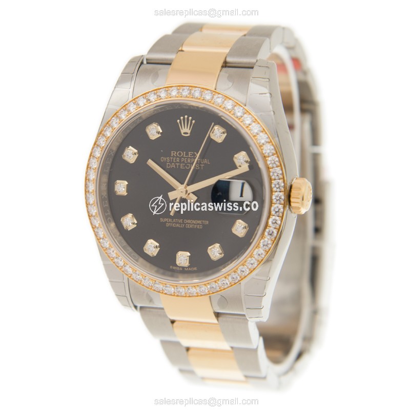 Rolex Datejust Replica - Automatic - 18kt Gold Case - Black Dial, Gold Strap - View 3