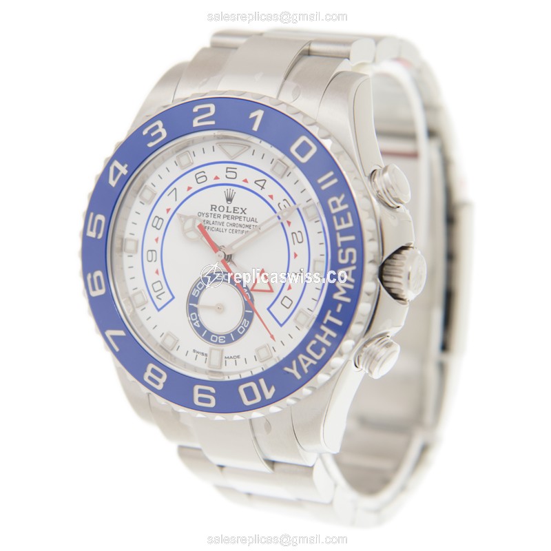 Rolex Yacht Master II Replica - Automatic - Steel Case, White Dial on Silver Steel Strap - View 3
