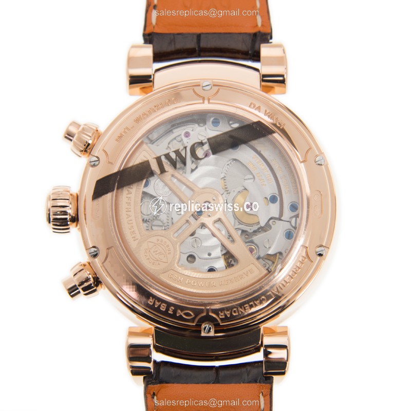 IWC DA VINCI Replica - Automatic 18kt Gold - White Dial - Brown Alligator Strap - View 3