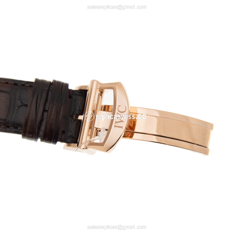 IWC DA VINCI Replica - Automatic 18kt Gold - White Dial - Brown Alligator Strap - View 4