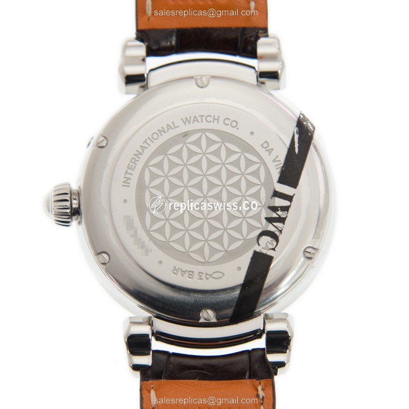 IWC W459307 DA VINCI Replica - Automatic - Stainless Steel Case & Diamonds - Silver Dial - Brown Alligator Strap - View 3
