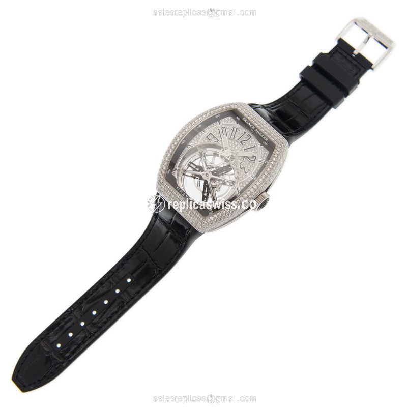 Franck Muller V45T Gravity CS D CD Vanguard Manual Wind 18kt White Gold Diamond Clasp Black Alligator Strap Silver Dial - View 2
