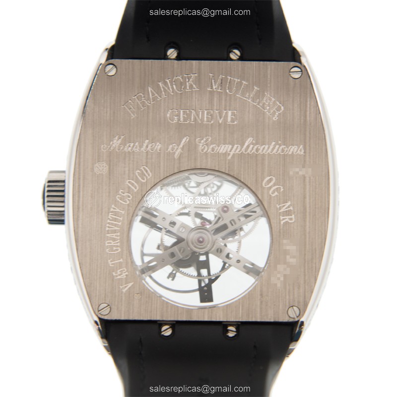 Franck Muller V45T Gravity CS D CD Vanguard Manual Wind 18kt White Gold Diamond Clasp Black Alligator Strap Silver Dial - View 3