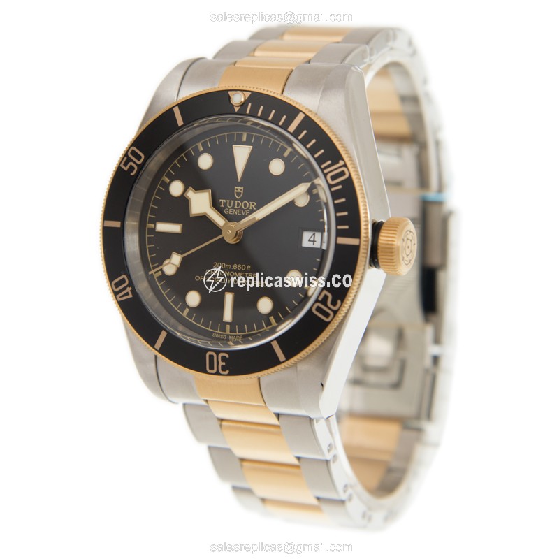 Black Bay Tudor Replica - Automatic - 18kt Gold & Steel - Black Dial, Gold Clasp - View 3