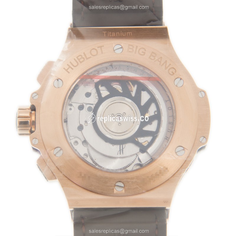 Hublot BIG BANG Replica - Automatic - 18kt Rose Gold - Brown Dial - Alligator Brown Strap - View 3