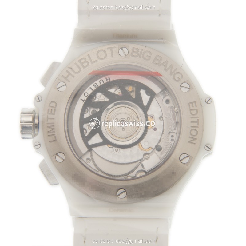 Hublot BIG BANG Replica - Automatic - Ceramic - Diamond Case - White Dial - White Cowhide Strap - View 3