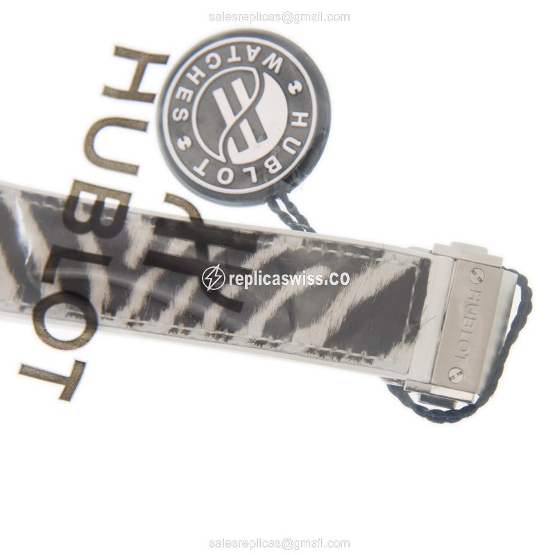 Hublot BIG BANG Replica - Automatic - Ceramic - Diamond Case - White Dial - White Cowhide Strap - View 4