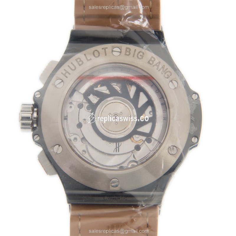 Hublot BIG BANG Replica - Automatic - Ceramic - Brown Dial - Diamond - Leather Strap - View 3