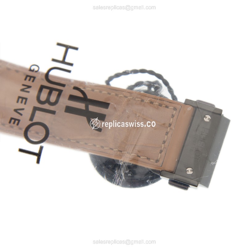 Hublot BIG BANG Replica - Automatic - Ceramic - Brown Dial - Diamond - Leather Strap - View 4