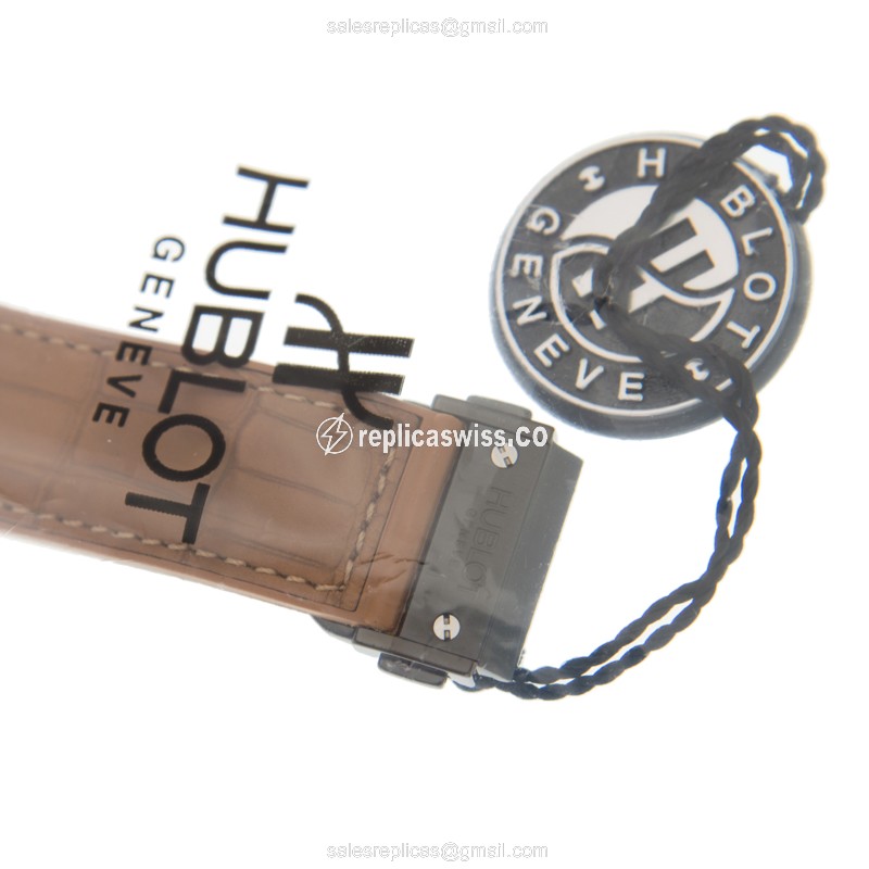 Hublot Big Bang Replica - Automatic - Ceramic - Diamonds - Brown Dial - Alligator Brown Strap - View 4