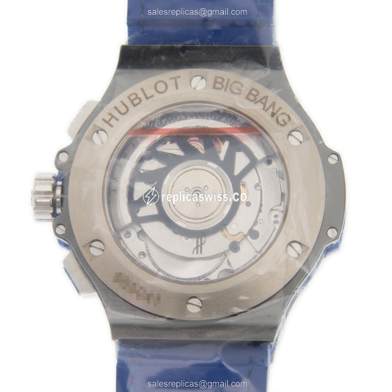 Hublot Big Bang Replica - Automatic - Ceramic Case - Blue Dial - Blue Alligator Strap - View 3