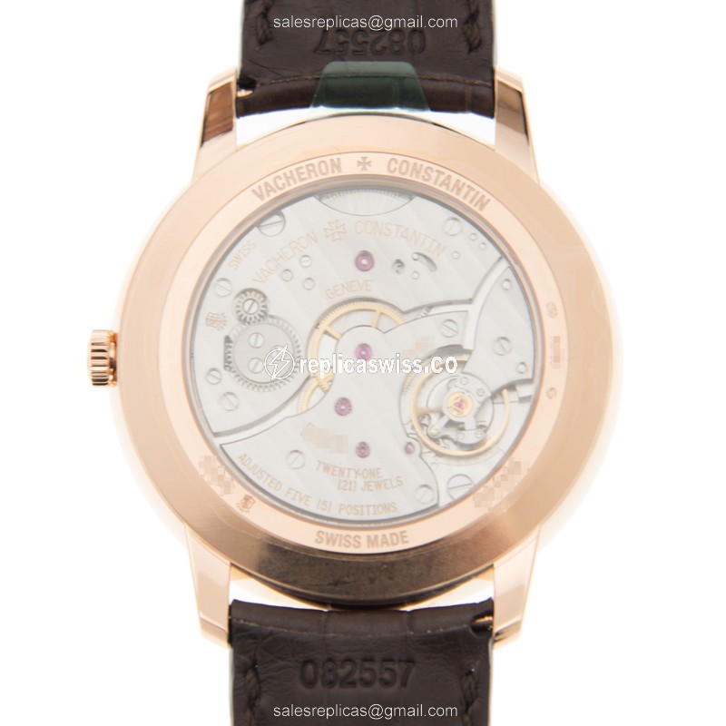 Vacheron Constantin 1110U/000R-B085 - Manual - 18kt Rose Gold - White Dial - Brown Alligator Buckle - View 3