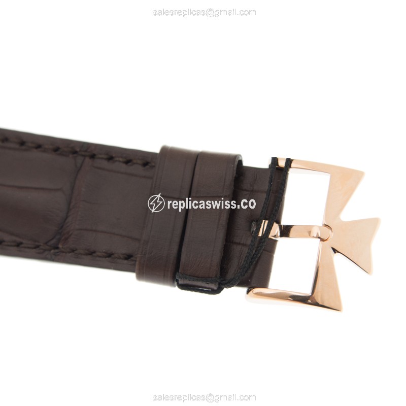 Vacheron Constantin 1110U/000R-B085 - Manual - 18kt Rose Gold - White Dial - Brown Alligator Buckle - View 4