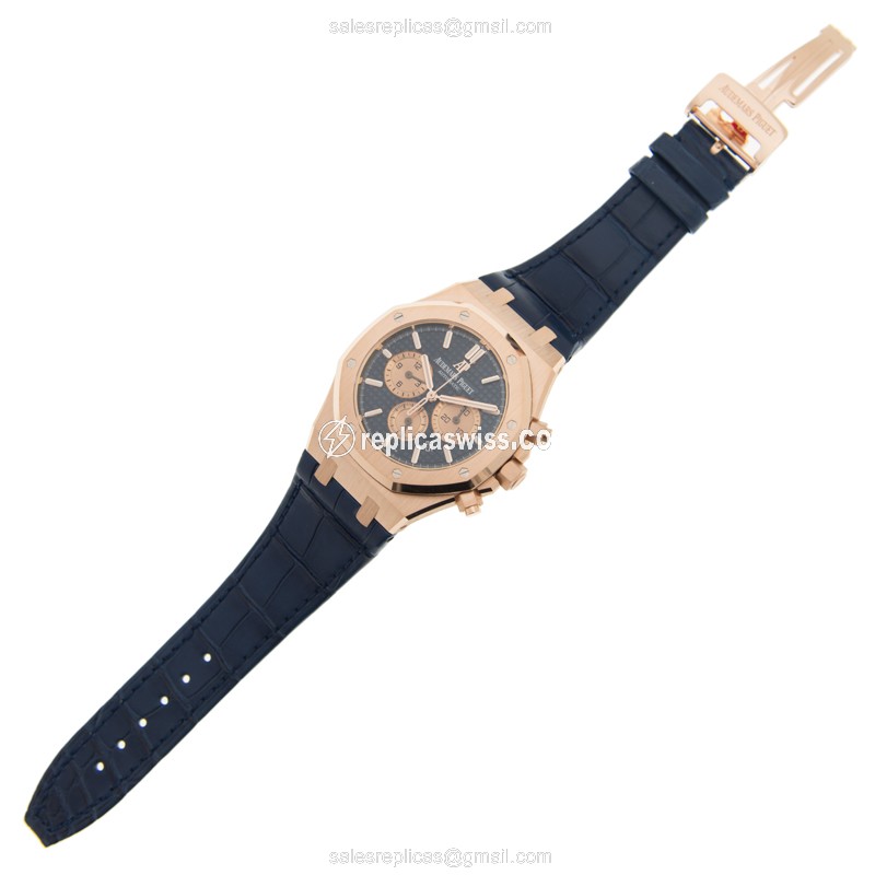 Audemars Piguet Royal Oak Replica - Automatic - 18kt Rose Gold - Blue Dial - Alligator Blue Strap - View 2
