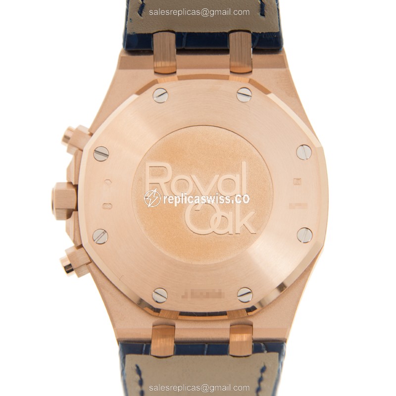 Audemars Piguet Royal Oak Replica - Automatic - 18kt Rose Gold - Blue Dial - Alligator Blue Strap - View 3