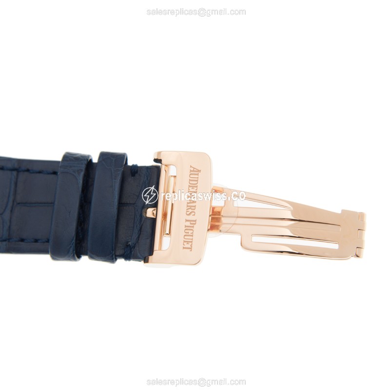 Audemars Piguet Royal Oak Replica - Automatic - 18kt Rose Gold - Blue Dial - Alligator Blue Strap - View 4