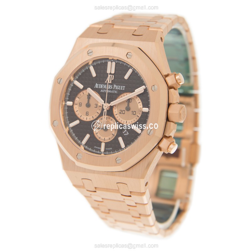 AP Royal Oak Replica - Automatic - 18kt Rose Gold - Brown Dial - Gold Strap - View 3