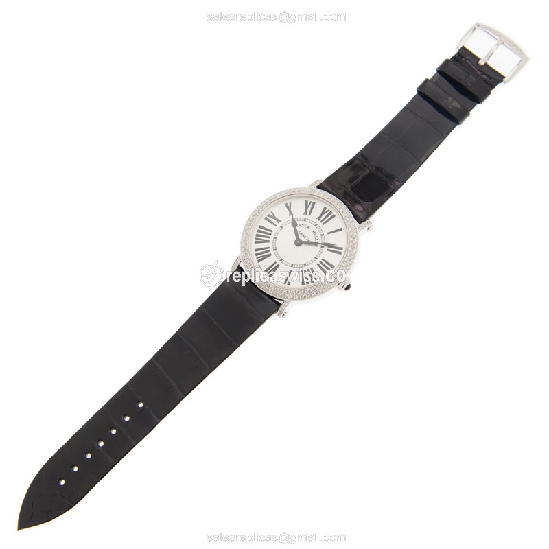 Franck Muller 8041QZRDiamonds Silver Dial Buckle Alligator Strap Replica Watch - View 2