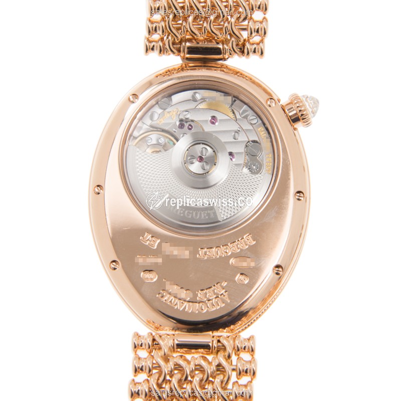 Breguet REINE DE NAPLES Replica - Automatic - 18kt Rose Gold - Diamond Dial - Black - Gold Strap - View 4