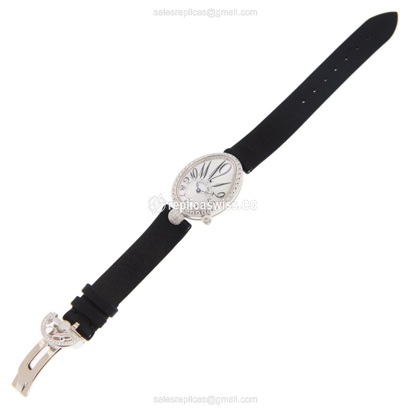 Breguet Reine de Naples Replica - Automatic - 18kt White Gold - Diamond Dial - Black Satin Strap - View 2