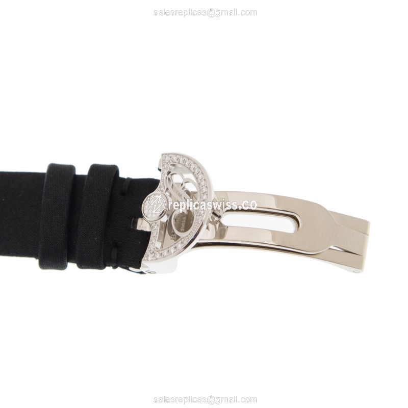 Breguet Reine de Naples Replica - Automatic - 18kt White Gold - Diamond Dial - Black Satin Strap - View 3