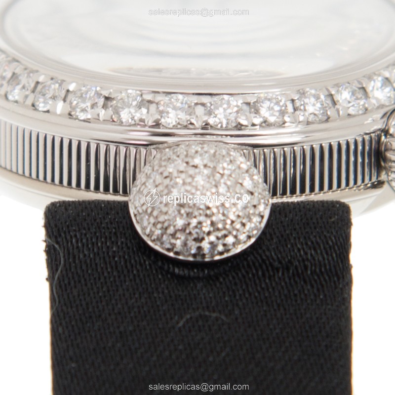 Breguet Reine de Naples Replica - Automatic - 18kt White Gold - Diamond Dial - Black Satin Strap - View 4