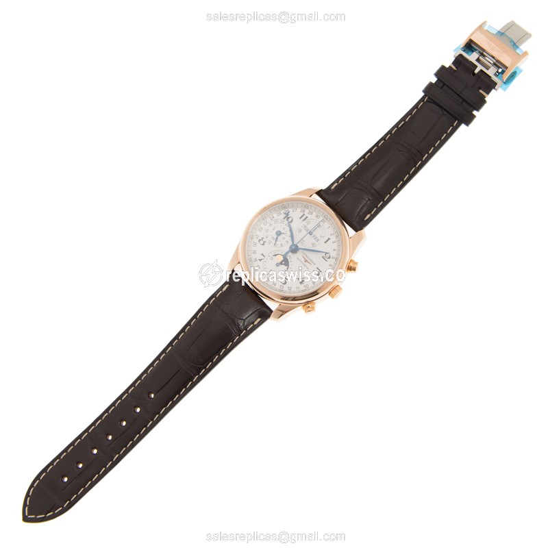 Longines L2.673.8.78.3 Replica - Automatic - Rose Gold Case - Silver Dial, Brown Alligator Strap - View 2