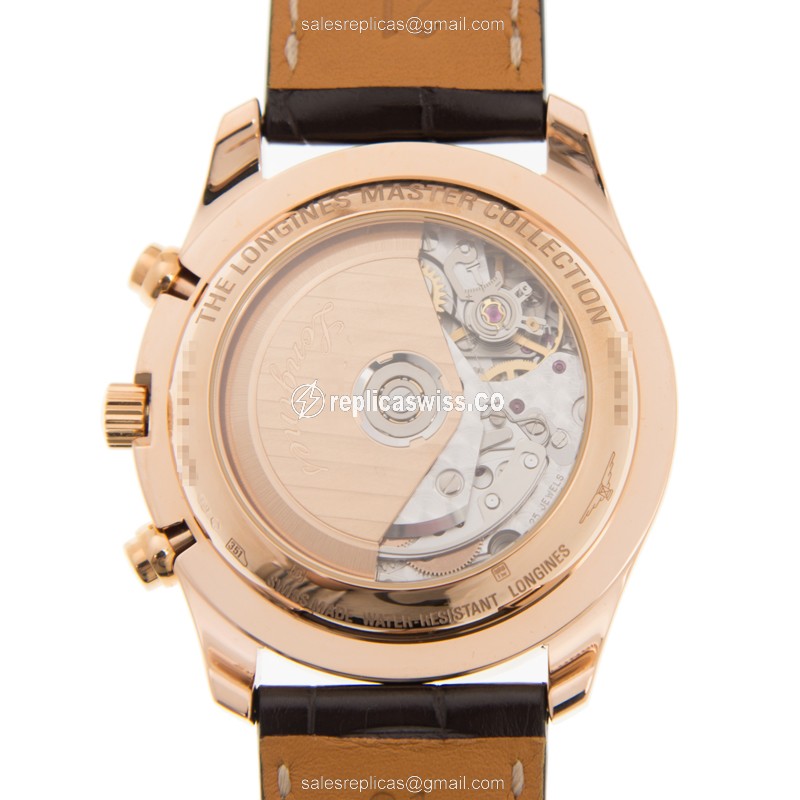 Longines L2.673.8.78.3 Replica - Automatic - Rose Gold Case - Silver Dial, Brown Alligator Strap - View 3
