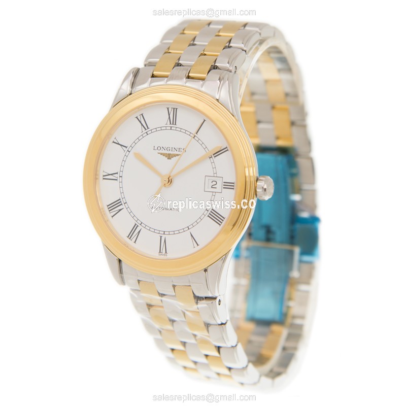 Longines Flagship L4.874.3.21.7 - Automatic - Stainless Steel - White Dial - Gold Clasp - View 3