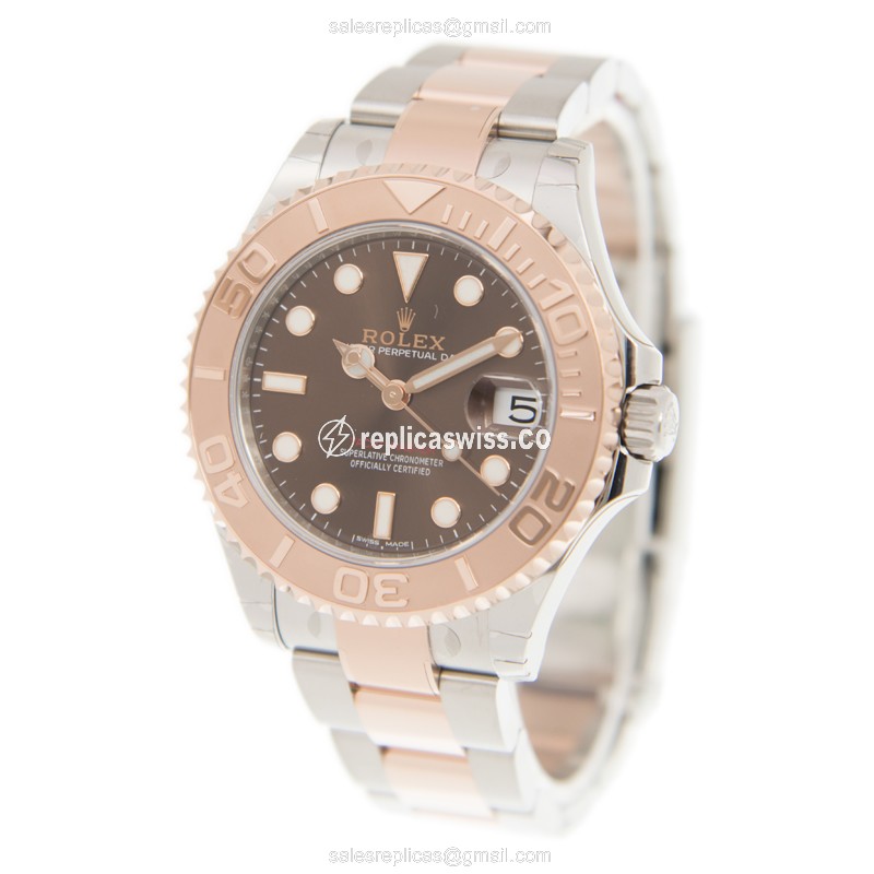 Rolex Yacht Master II Replica | Automatic | Brown Dial | 18kt Gold & Steel Case - View 3
