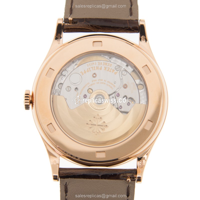 Patek Philippe 5296R-001 Replica - Automatic 18kt Rose Gold - Silver Dial - Brown Alligator Strap - View 3