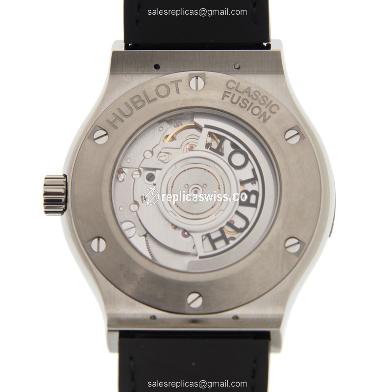 Hublot Classic Fusion Replica - Automatic - Titanium Case - Black Dial - Black Alligator Strap - View 3